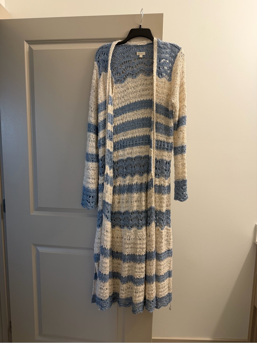 Pilcro Blue and Cream Crochet Longline Cardigan